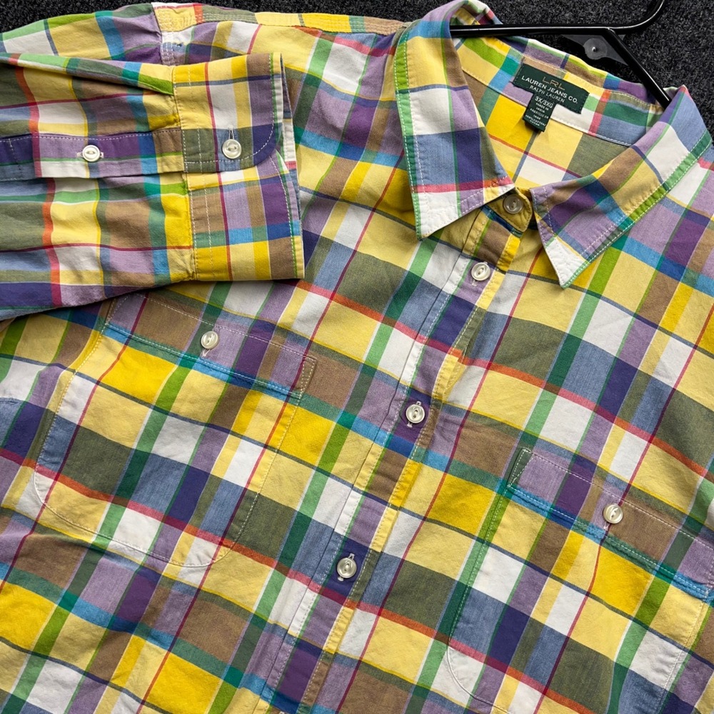 Lauren Ralph Lauren Jeans Co Womens 3X Plaid Button Down Shirt Yellow 2583